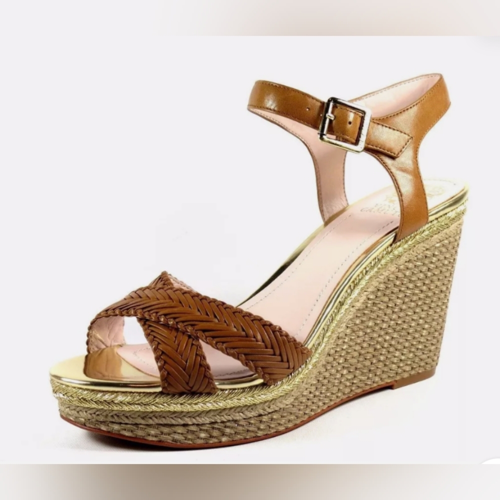 Vince Camuto Tadeta Beachwood Brown Woven Wedge Sandal